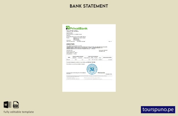 listo para imprimir plantilla de Word   extracto bancario de Ucrania Privatbank